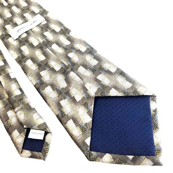 Pierre Cardin Beige Tan‎ Abstract Geometric Print Long Wide Silk Tie - Picture 5 of 6